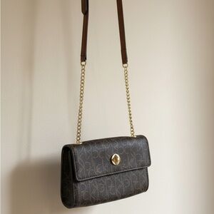 Calvin Klein Monogram Logo Crossbody Bag - Brown/Gold